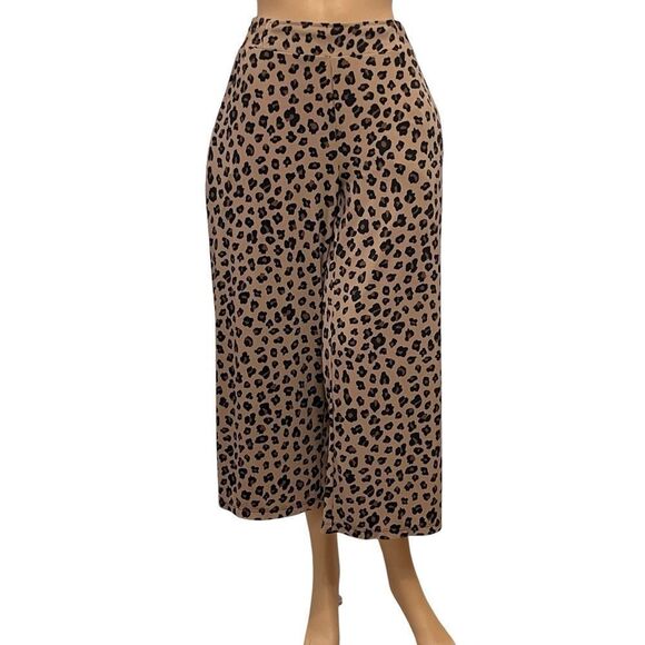 IMAN Leopard Animal Print Pants Crop Palazzo Wide Leg Pull On Sz XLP NWOT - Picture 1 of 13